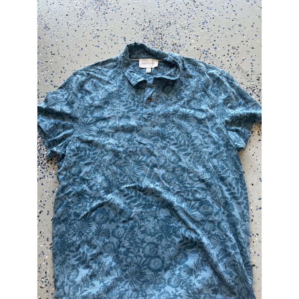 Sun Stone Floral Print Polo Shirt‎ Short Sleeve Casual Top Mens XL
